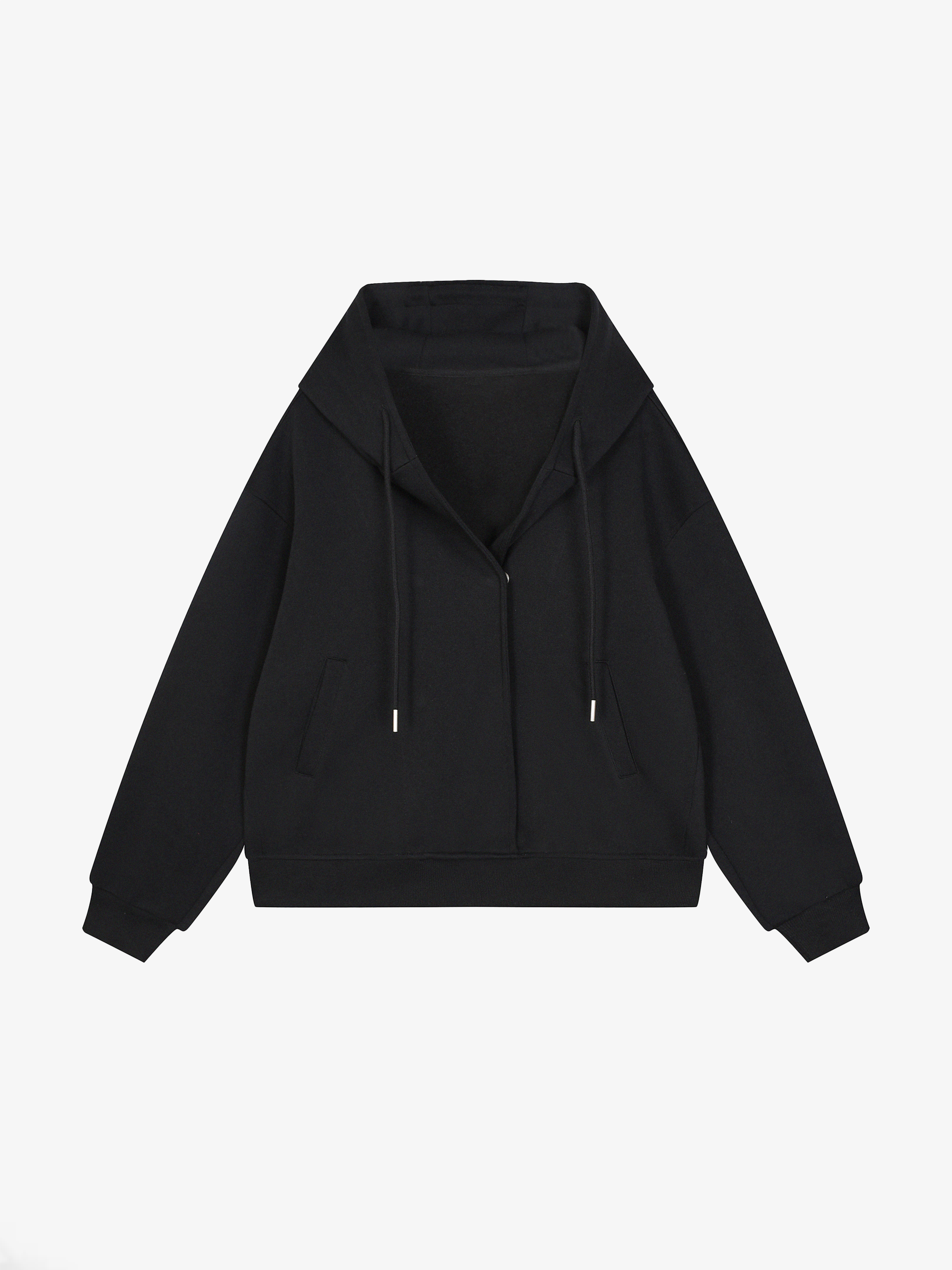 Black hoodie on a light gray background