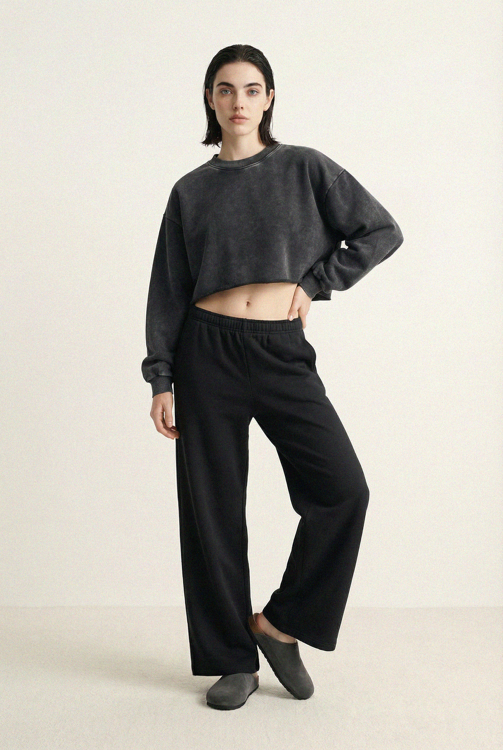 Snow-Washed Raw Edge Crop Sweatshirt