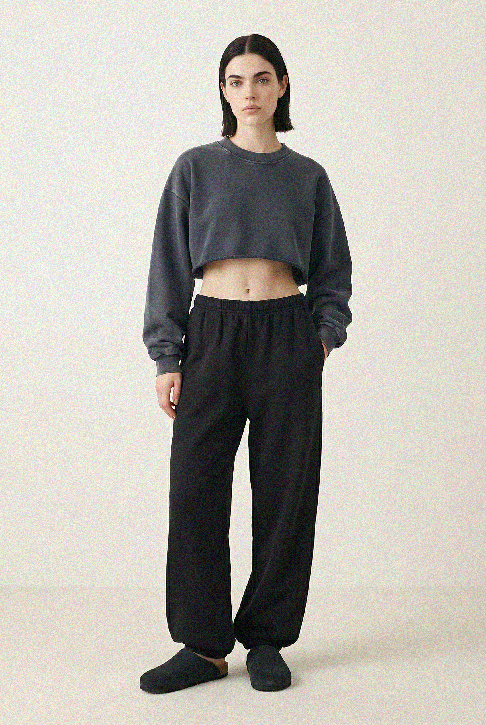 Snow-Washed Raw Edge Crop Sweatshirt