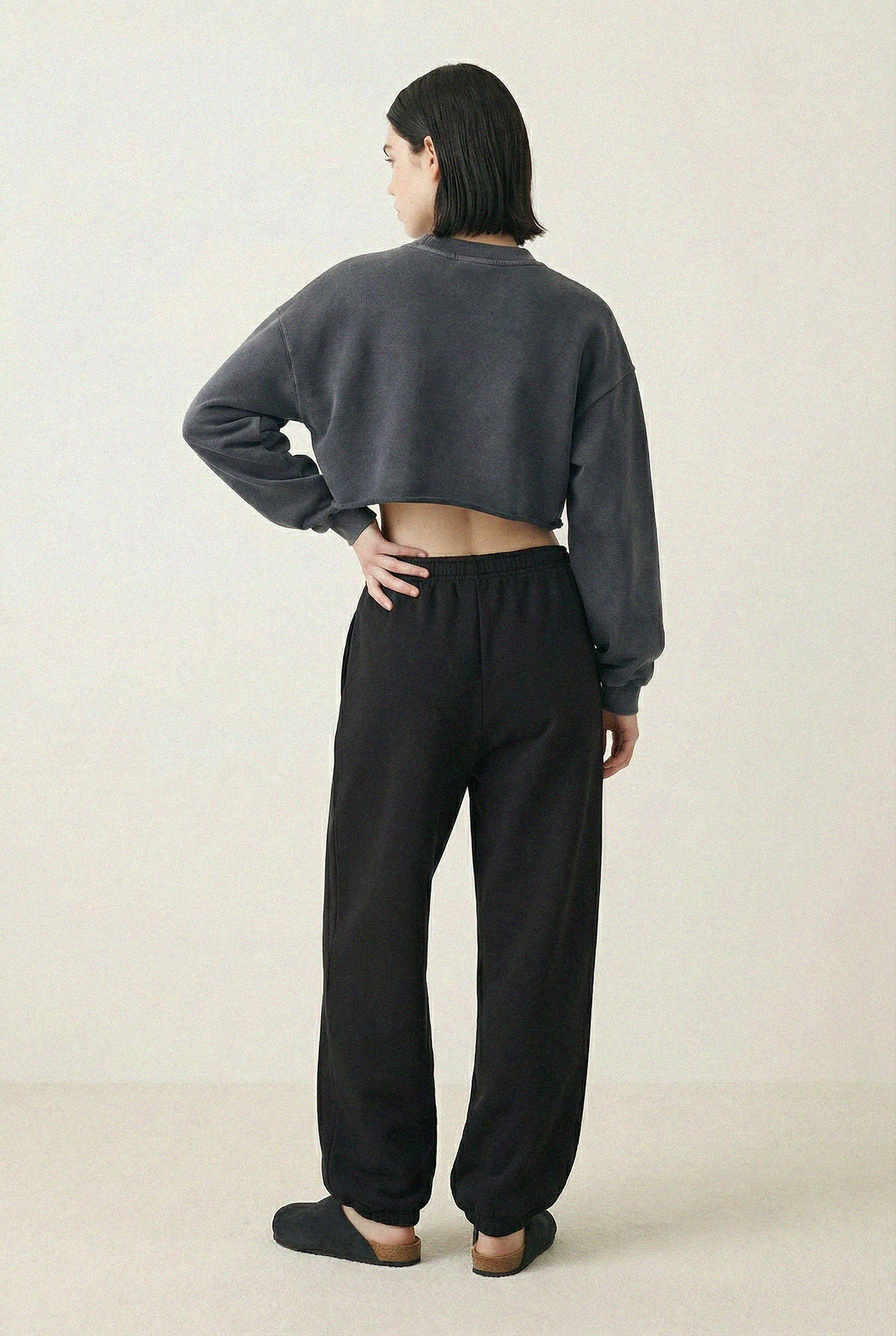 Snow-Washed Raw Edge Crop Sweatshirt