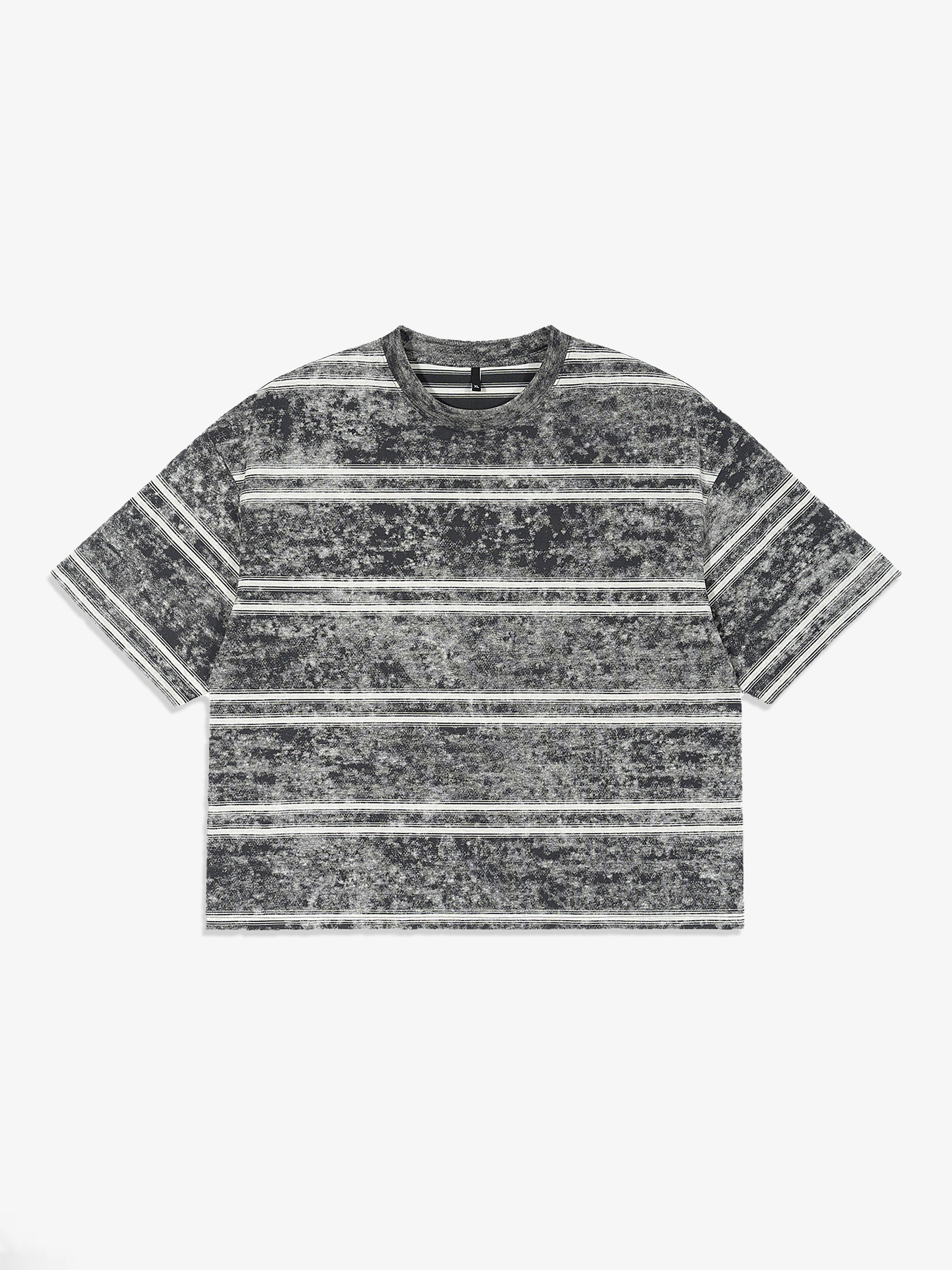 Black and white striped t-shirt on a white background